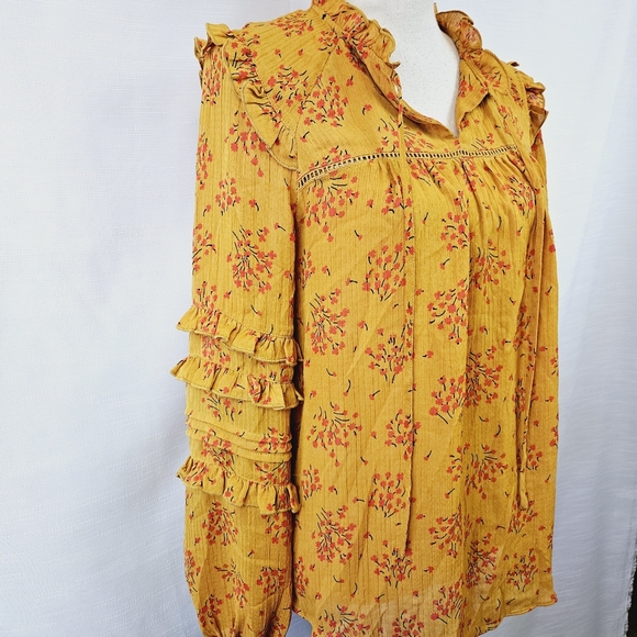 Ann Taylor Floral Ruffle Peasant Blouse size Medium - Picture 4 of 8